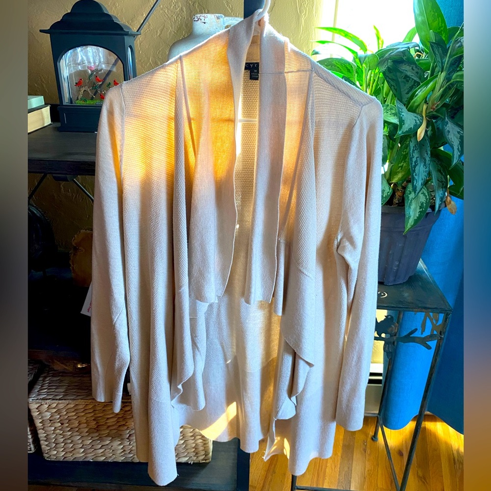 Cyrus Drape Front Waterfall Beige/Cream Cardigan - Womens M
